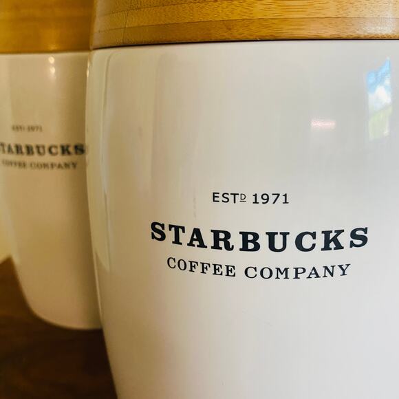 HTF Starbucks 2009 Set of 3 Coffee Tea Sugar Kitchen Counter Canisters - Picture 6 of 7